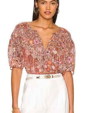 A.L.C $389 Silk/Cotton Floral Top V-neck Size 2